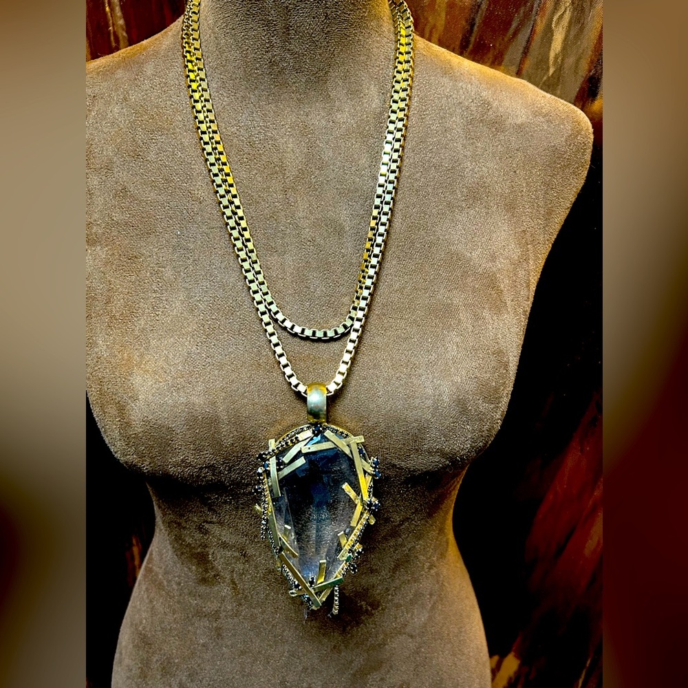 Erickson Beamon couture necklace large crystal stones gold chain super long